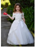 Off Shoulder Beaded Ivory Lace Tulle Stunning Flower Girl Dress